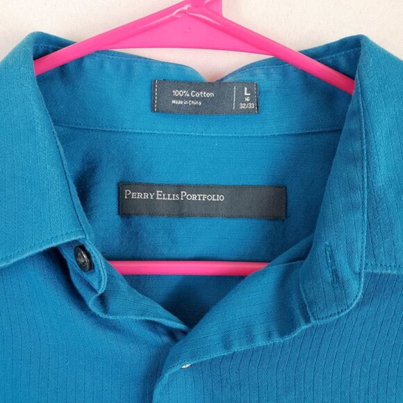 Perry Ellis Mens Button Down Shirt Long Sleeves Front Pocket 2 Cuff Sizes Large - Picture 5 of 8